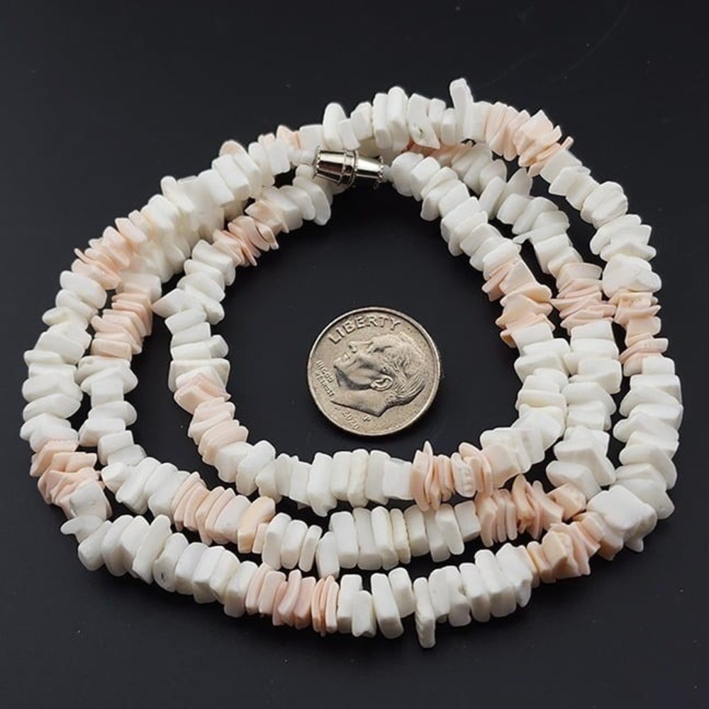 Lt Pink & White Puka Shell Necklace, 24 inches